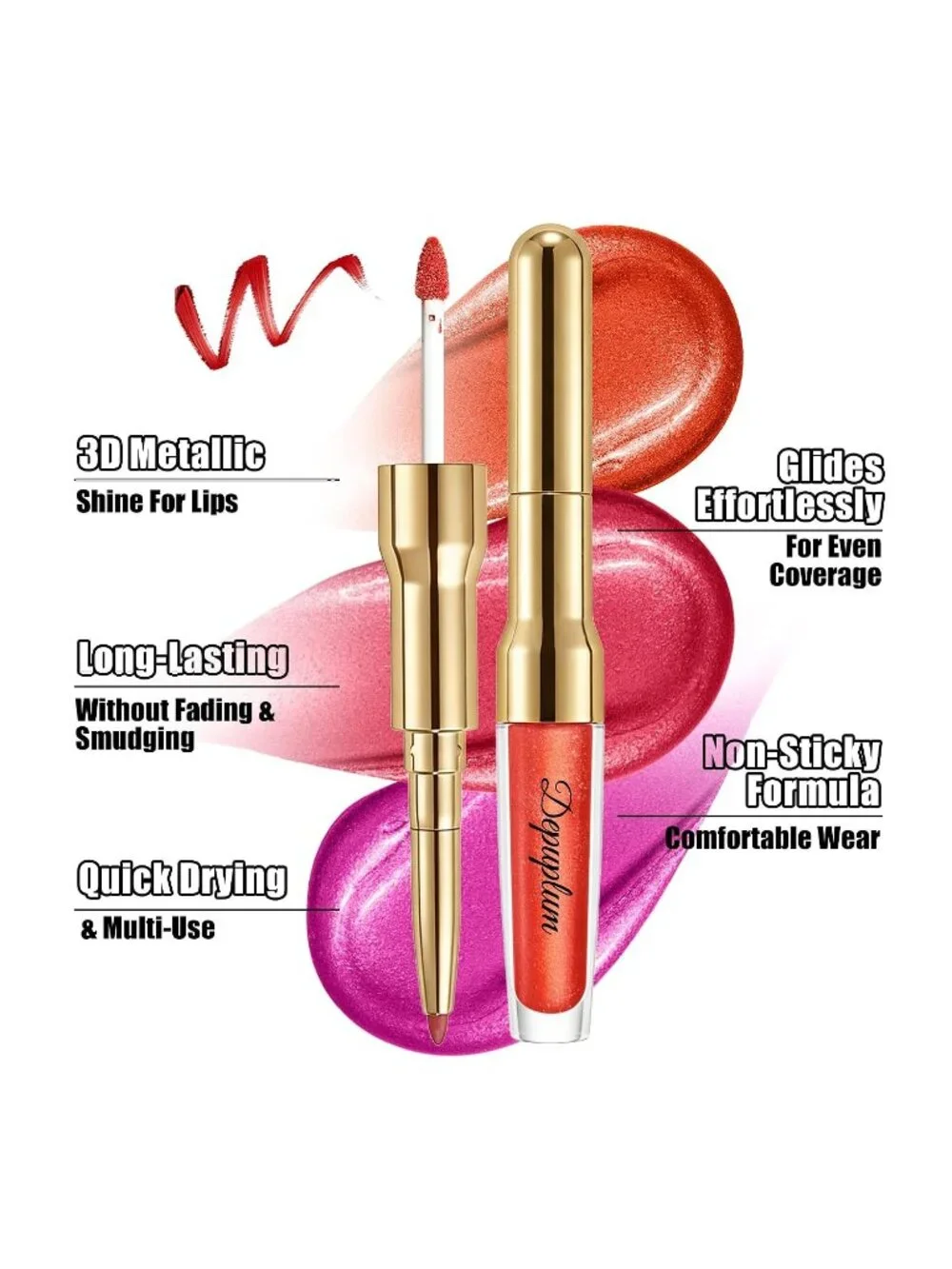 Women's GB12 Whisper Metallic 2-in-1 Glitter Long Lasting Lipstick & Lip Liner